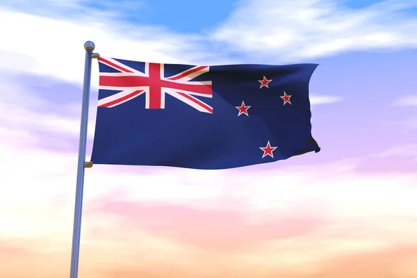 Прапор Нової Зеландії Аотеароа Флагштоку Хмарним Небом Фоні — стокове фото