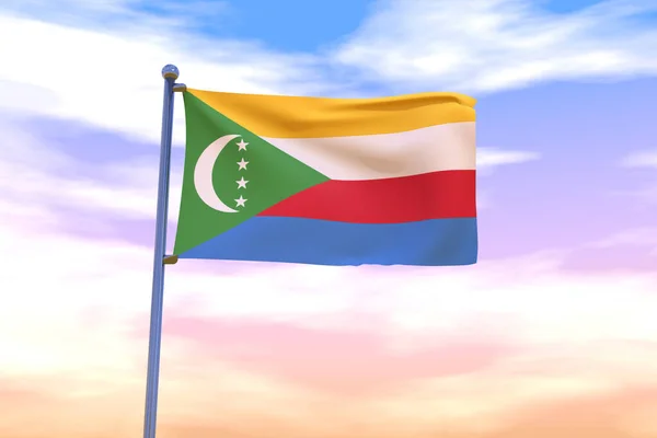 Uma Ilustração Uma Bandeira Ondulante Comores Com Pólo Bandeira Cromada — Fotografia de Stock