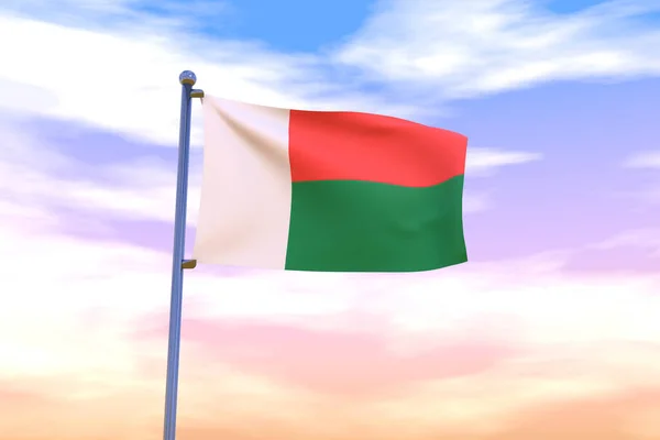 Прапор Мадагаскару Флагштоку Хмарним Небом Задньому Плані — стокове фото