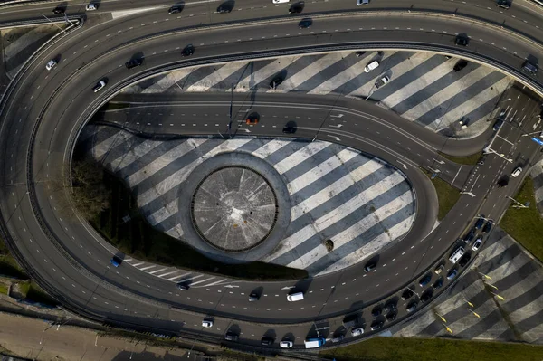 Top Aerial View Transit Roundabout Intersection Utrecht Dutch Landscape — Stock Photo, Image