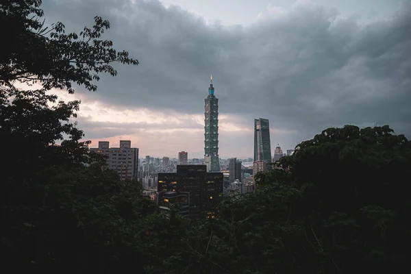 Vacker Utsikt Över Taipei 101 Observatoriet Mot Gröna Träd Taiwan — Stockfoto