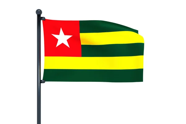 Beyaz Arkaplan Ile Izole Edilmiş Krom Bayrak Direkli Togo Bayrağının — Stok fotoğraf