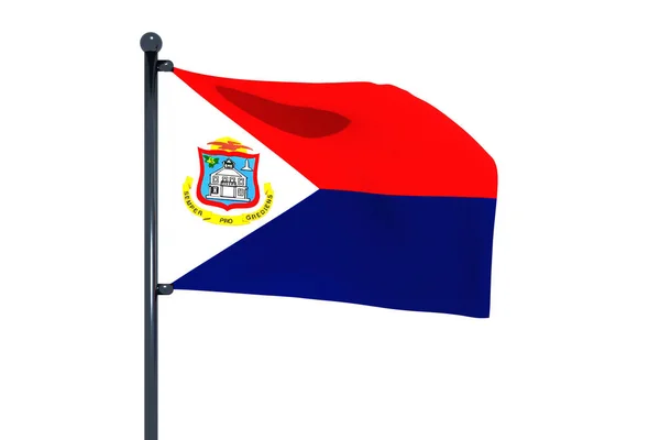 Uma Ilustração Bandeira Sint Maarten Com Pólo Bandeira Cromada Isolado — Fotografia de Stock