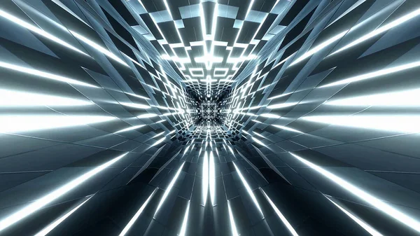 Render Futuristic Abstract Kaleidoscopic Patterns Neon Tunnel Rays Lines — Stock Photo, Image