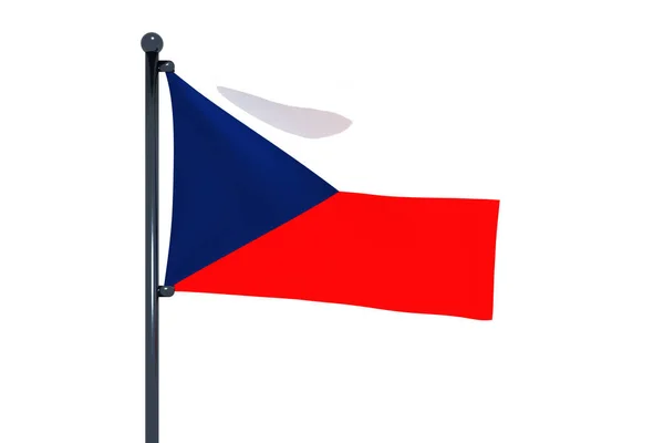 Vlajka České Republiky Vlajkovém Stožáru Izolovaném Bílém Pozadí — Stock fotografie