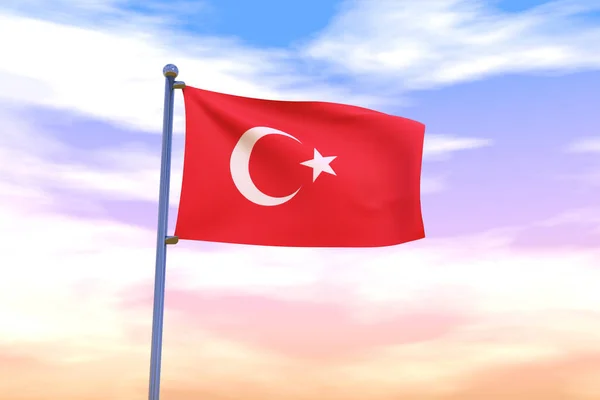 Waving Flag Turkey Flag Pole Cloudy Sky Background — Stock Photo, Image