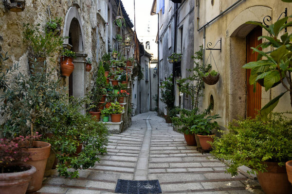 A closeup of a small street in Baselice