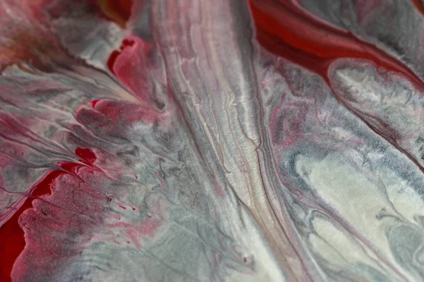 Primo Piano Arte Fluida Con Colori Bianco Rosso Grigio — Foto Stock