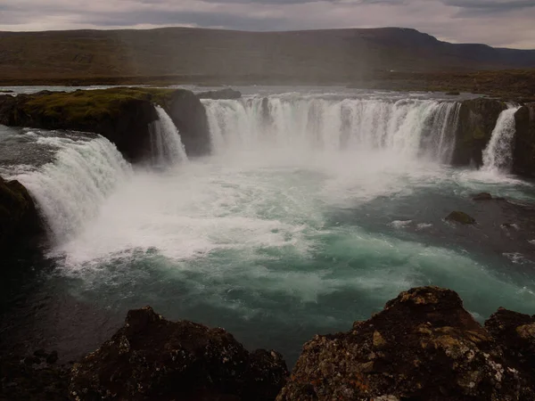 Egy Légi Felvétel Egy Godafoss Vízesésről Izlandon — Stock Fotó