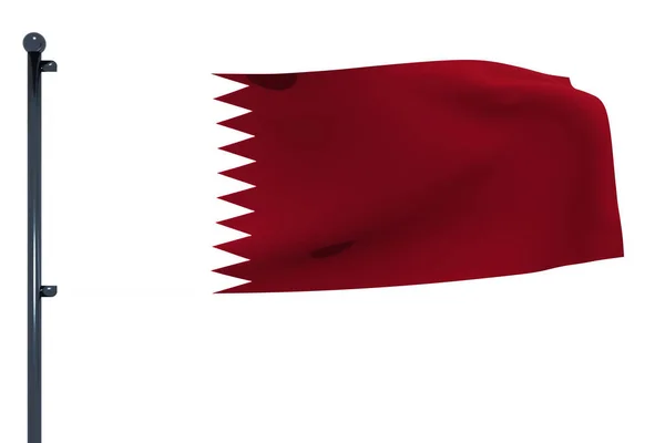 Illustrazione Della Bandiera Del Qatar Con Palo Della Bandiera Cromata — Foto Stock