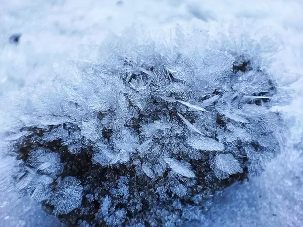 Ein Makroblick Auf Schöne Gefrorene Schneemuster — Stockfoto