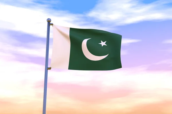 旗杆上飘扬的巴基斯坦国旗 背后是乌云密布的天空 — 图库照片