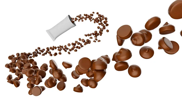 Illustration Éparpillement Pépites Chocolat Savoureuses Répandant Paquet Collations — Photo