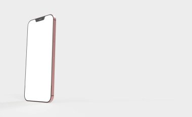Kopya alanı olan beyaz bir arkaplanda izole edilmiş modern bir akıllı telefonun 3D görüntüleyicisi