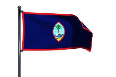 Beyaz arkaplan ile izole edilmiş krom bayrak direği ile Guam bayrağının 3 boyutlu bir çizimi