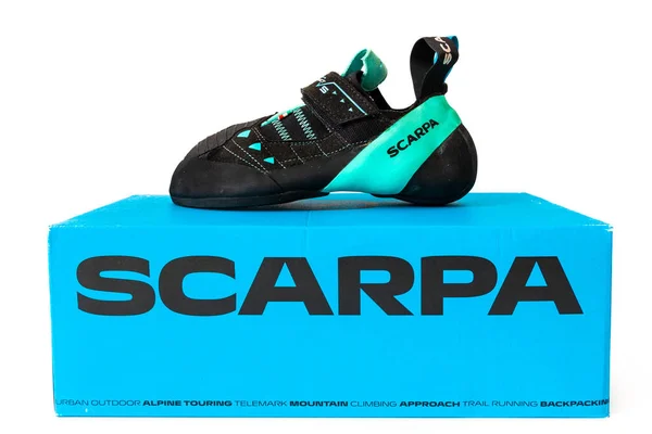 Nuevo Zapato Escalada Scarpa Instinct Una Caja Cartón Azul — Foto de Stock