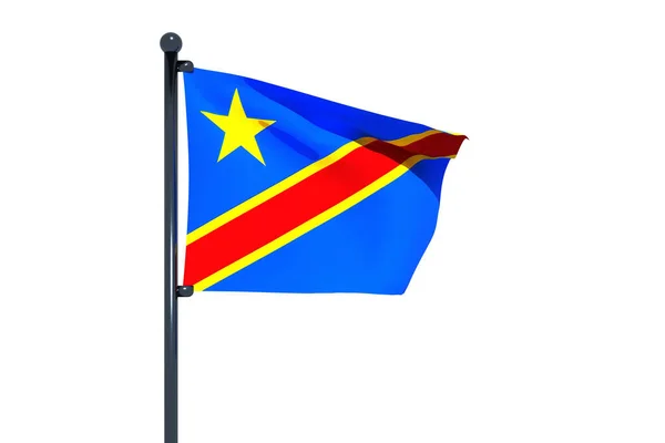 Una Bandera Ondeante Del Congo Sobre Asta Bandera Aislada Sobre —  Fotos de Stock