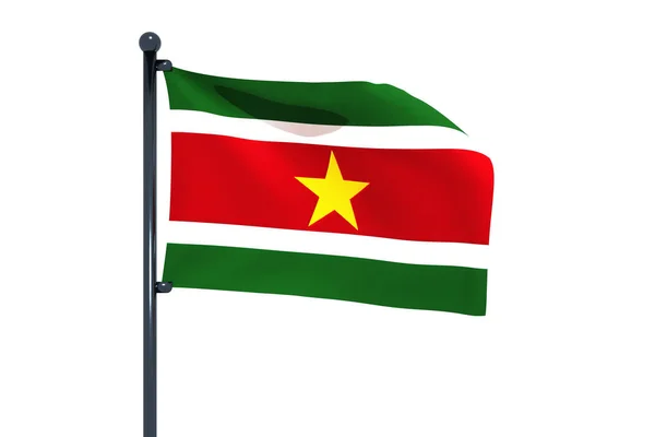Een Illustratie Van Vlag Van Suriname Met Een Chromen Vlaggenmast — Stockfoto