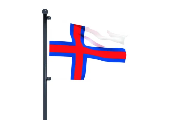 Viftande Flagga Färöarna Flaggstång Isolerad Vit Bakgrund — Stockfoto