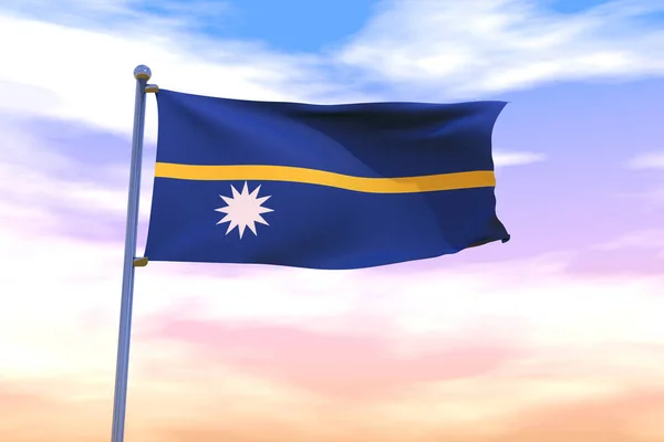 Ilustracja Machaj Flaga Nauru Chromowanym Masztem Flagi Sunset Niebie Faluj — Zdjęcie stockowe