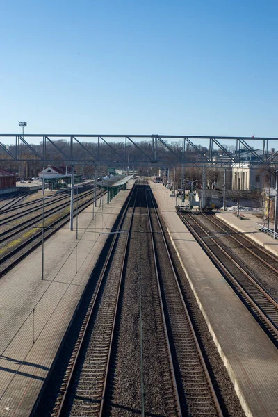 Uma Área Rural Com Edifícios Ferrovia Contra Céu Azul Kaunas — Fotografia de Stock