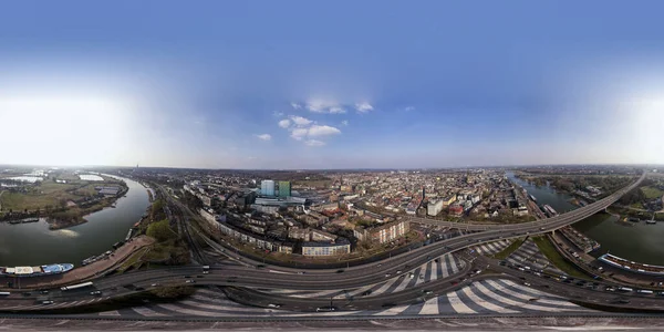 Full Aerial 360 Graden Panorama Van Arnhem Kruispunt Rotonde Stadsontwikkeling — Stockfoto
