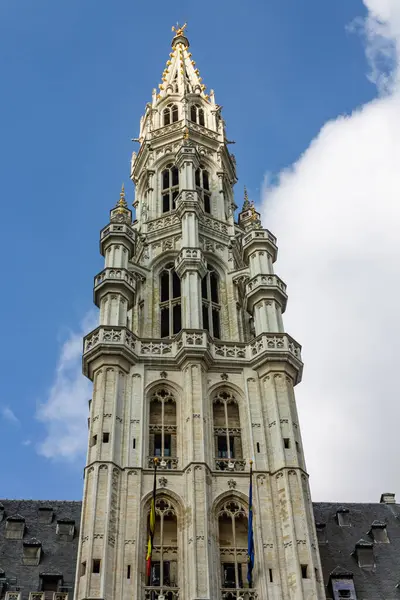 Pionowe Ujęcie Brukselskiego Ratusza Tle Zachmurzonego Nieba — Zdjęcie stockowe