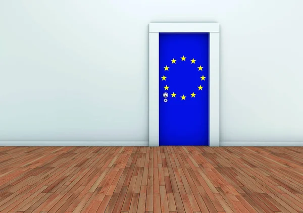 Uma Renderização Com Uma Porta Com Bandeira União Europeia Uma — Fotografia de Stock