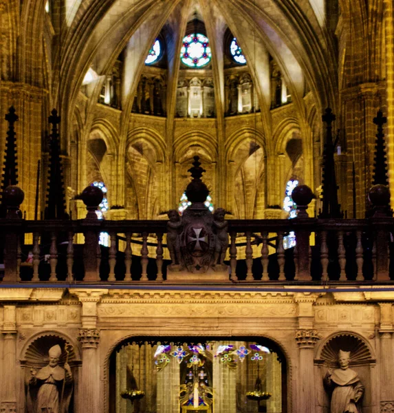 Plan Vertical Intérieur Cathédrale Gothique Barcelone — Photo