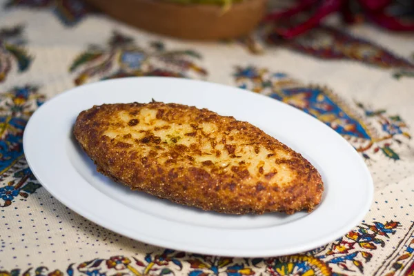 Closeup Georgian Traditional Food Chvishtari Corn Meal Cheese Corn — Stock Photo, Image