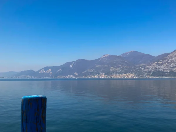 Una Vista Panorámica Del Lago Iseo Lombardía Italia Con Cielo — Foto de Stock