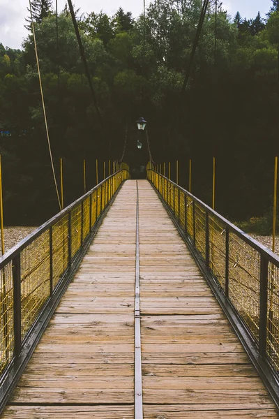 Вертикальный Кадр Деревянного Моста Построенного Лесу — стоковое фото