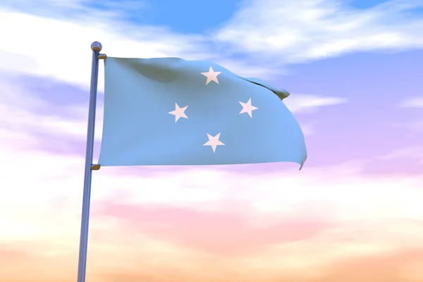 Illustration Waving Flag Micronesia Chrome Flag Pole — Stock Photo, Image