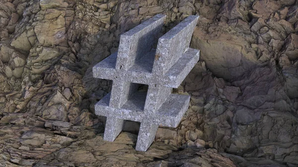 An illustration of the pound sign from tridimensioanl concrete over a rock background