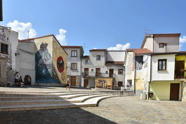 Peintures Murales Sur Une Place Satriano Lucania Village Dans Région — Photo