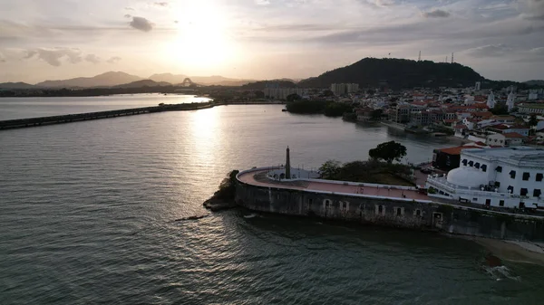 Widok Powietrza Punta Chiriqui Starego Miasta Panamy Zachodzie Słońca — Zdjęcie stockowe