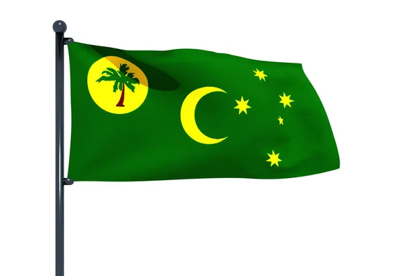 Viftande Flagga Kokosöarna Keeling Flaggstång Med Molnig Himmel Bakgrunden — Stockfoto
