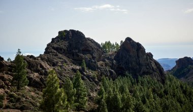 Gran Canaria adasında Roque Nublo 'nun güzel bir resmi.