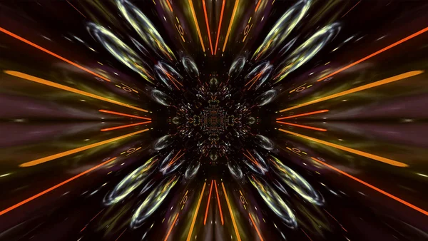 Renderowanie Futurystyczne Abstrakcyjne Wzory Kalejdoskopowe Neon Tunel Promieni Linii — Zdjęcie stockowe