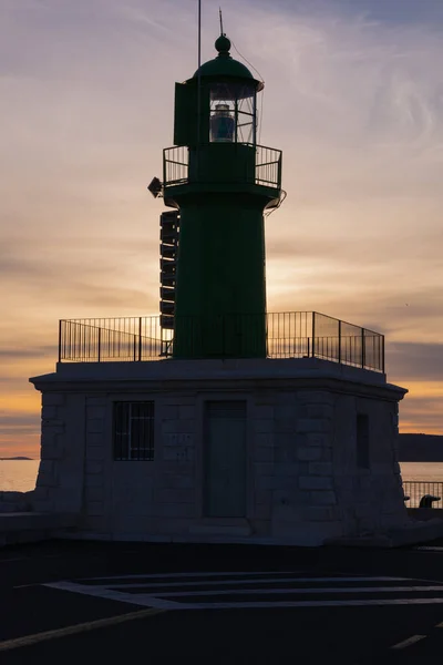 Beautiful Vertical Shot Backlit Lighthouse Silhouette Purple Sunset — Stock Photo, Image