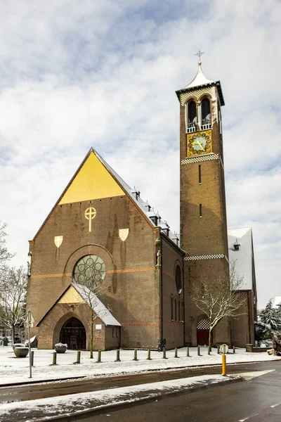 Vertikal Ram Med Snö Täcker Staden Kloster Lombok Stadsdel Utrecht — Stockfoto