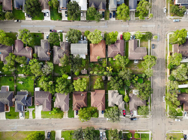 An aerial view of houses in a neighborhood
