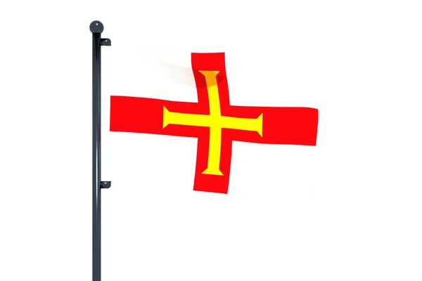 Una Ilustración Bandera Guernsey Con Asta Bandera Cromo Aislado Con —  Fotos de Stock