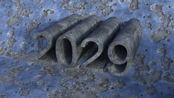 2029 Anno Realizzato Con Cemento Una Parete Blu Danneggiata — Foto Stock