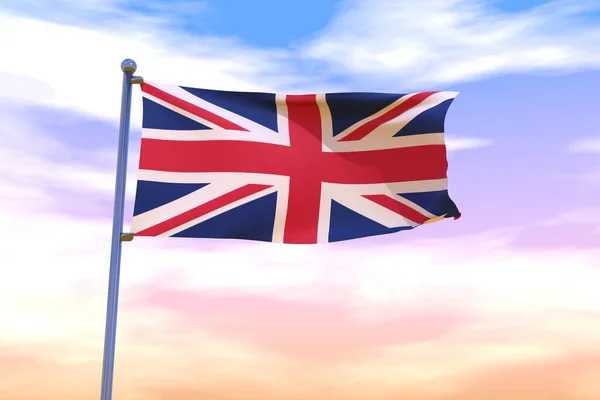 青い空にクロムフラグポールと英国の手を振っフラグの3Dイラスト — ストック写真