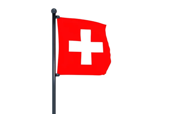 Una Bandera Ondeante Suiza Sobre Asta Bandera Aislada Sobre Fondo —  Fotos de Stock