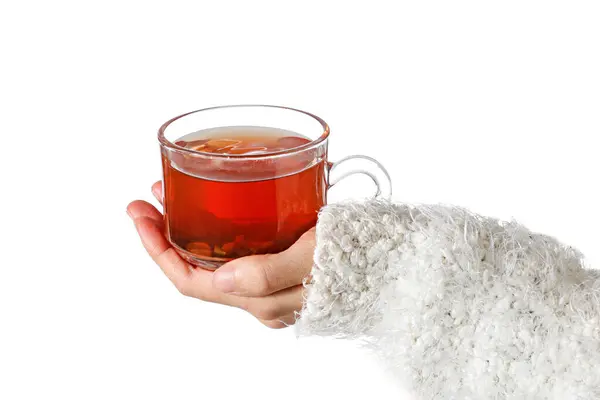 Person Holding Cup Tea Isolated White Background — Stock Photo, Image