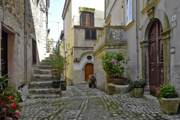 A closeup of a street in Lenola in Italy