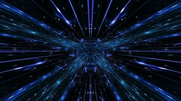 Una Resa Disegni Caleidoscopici Astratti Futuristici Tunnel Neon Con Raggi — Foto Stock