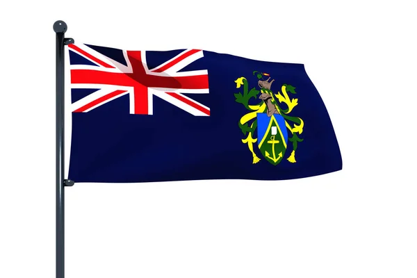 Illustrazione Della Bandiera Pitcairn Con Palo Della Bandiera Cromata Isolato — Foto Stock